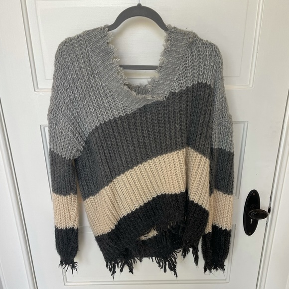 Color Block Ripped Sweater - Picture 3 of 7